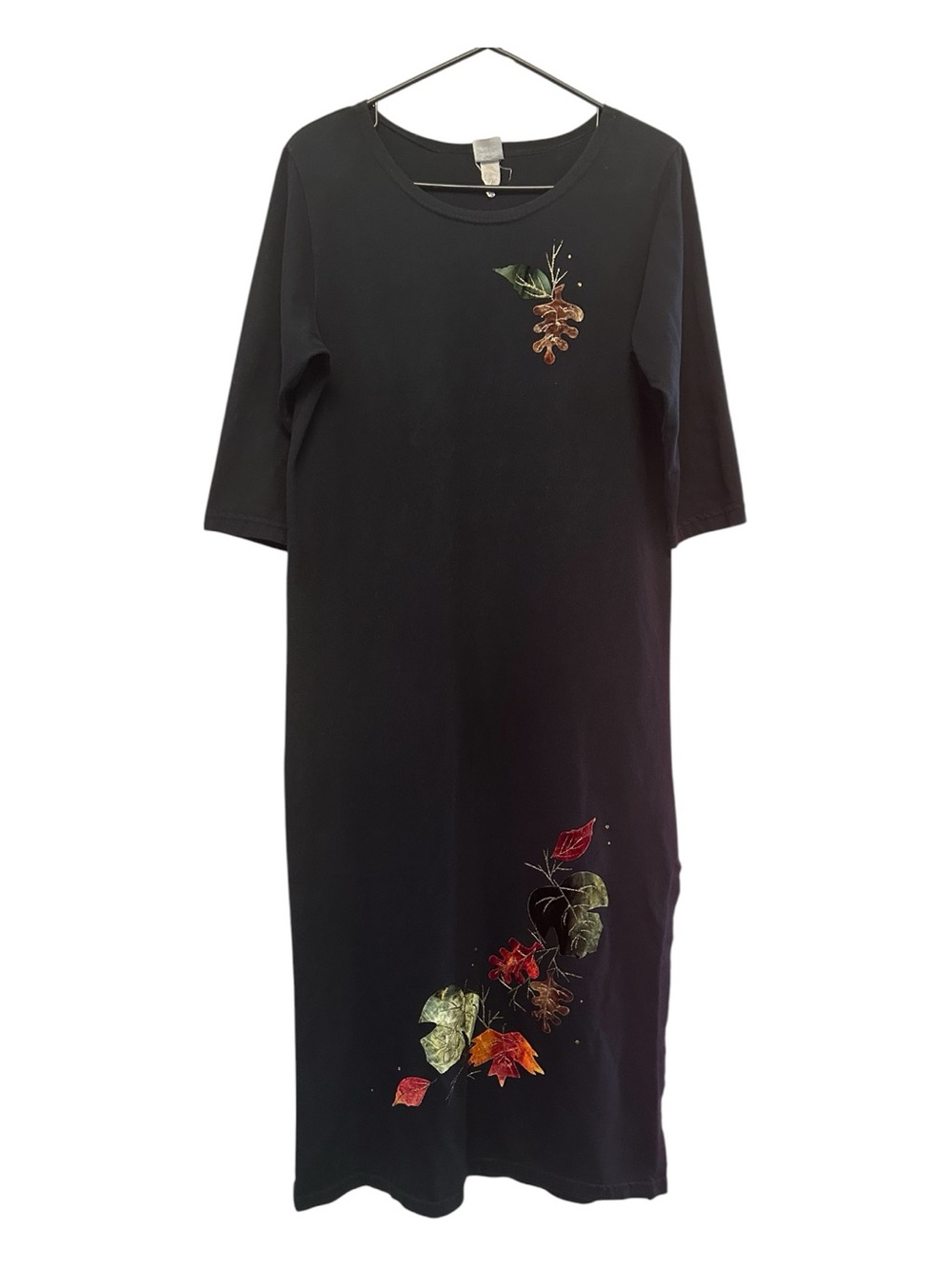 Vintage 90s Karla Marie Black Maxi Dress with Autumn Floral Embroidery L/XL*